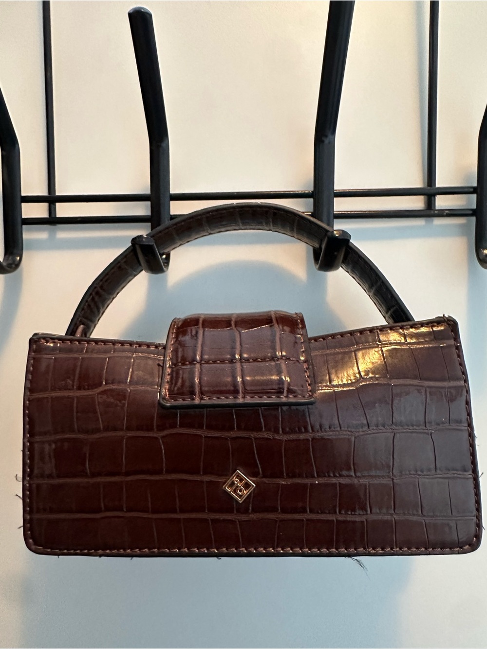 Call It Spring Croc-Embossed Mini Top Handle Bag in Dark Brown